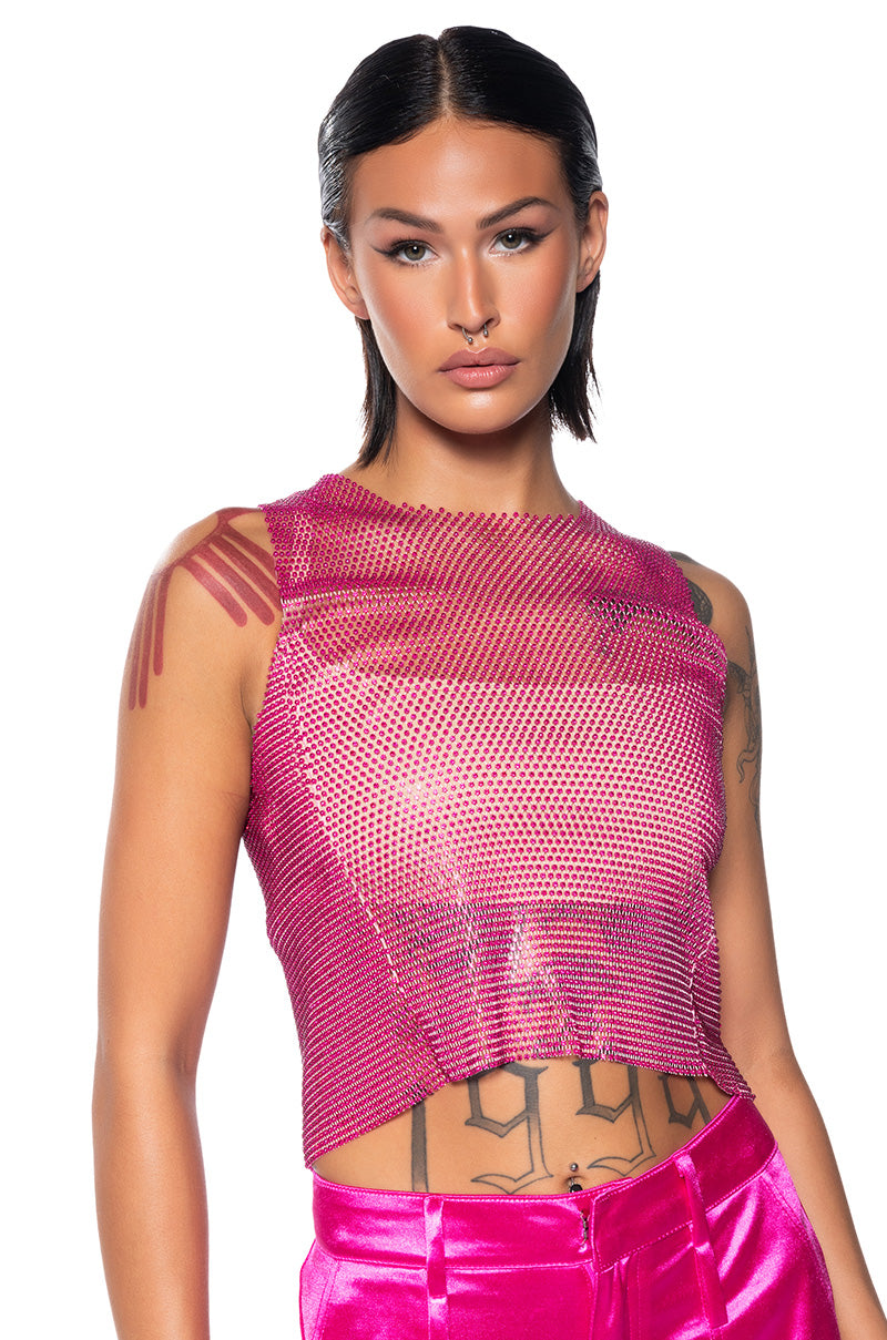 ZELDA RHINESTONE MESH SLEEVELESS TOP