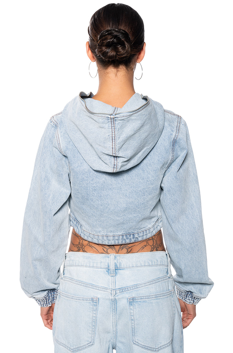 BLECKER STREET ZIPPER HOOD DENIM JACKET