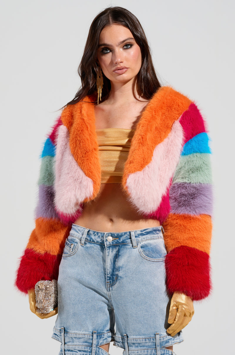 CALL ME CRAZY RAINBOW FUR JACKET