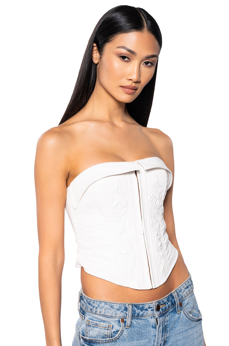 FLOWER CHILD FAUX LEATHER CORSET TOP