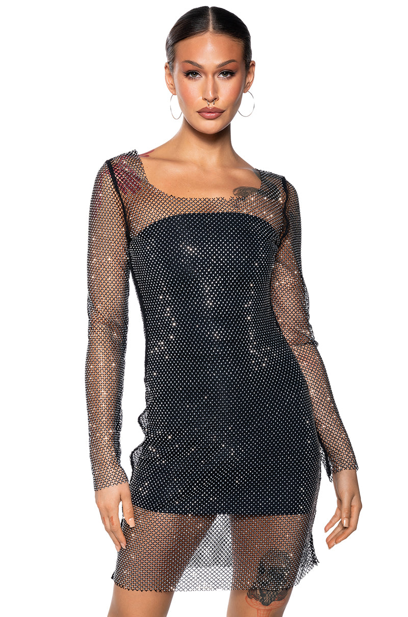 KAMDYN RHINESTONE MESH MINI DRESS