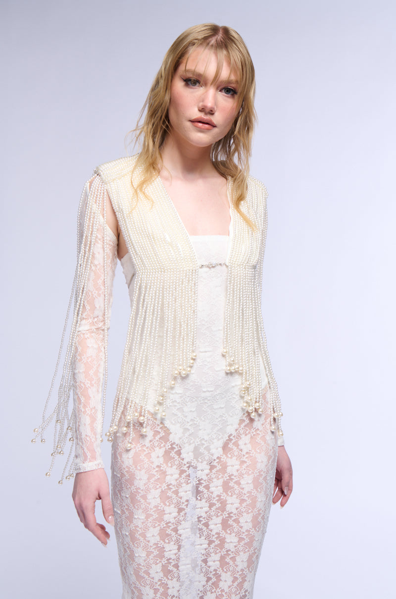 BELLE OF THE BALL PEARL EMBELLISHED CAPELET TOP