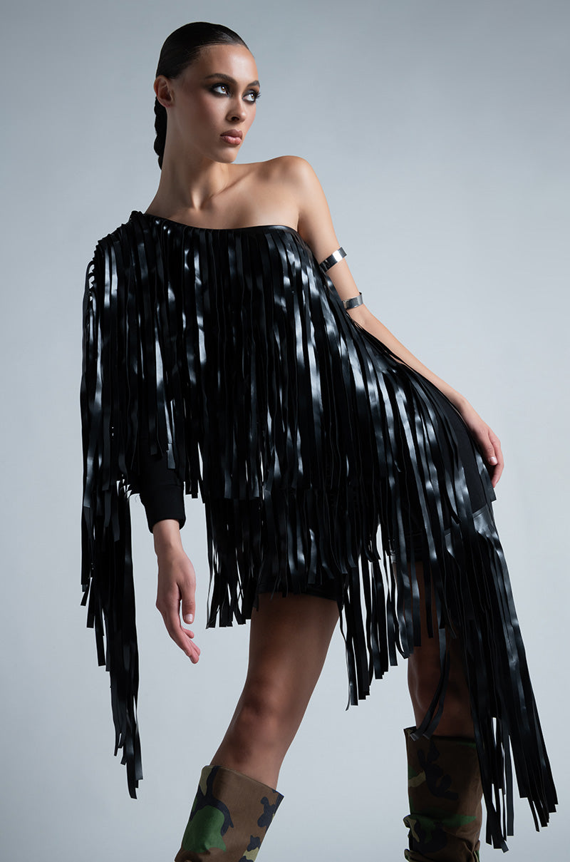 DESTINY PU FRINGE ONE SHOULDER TOP