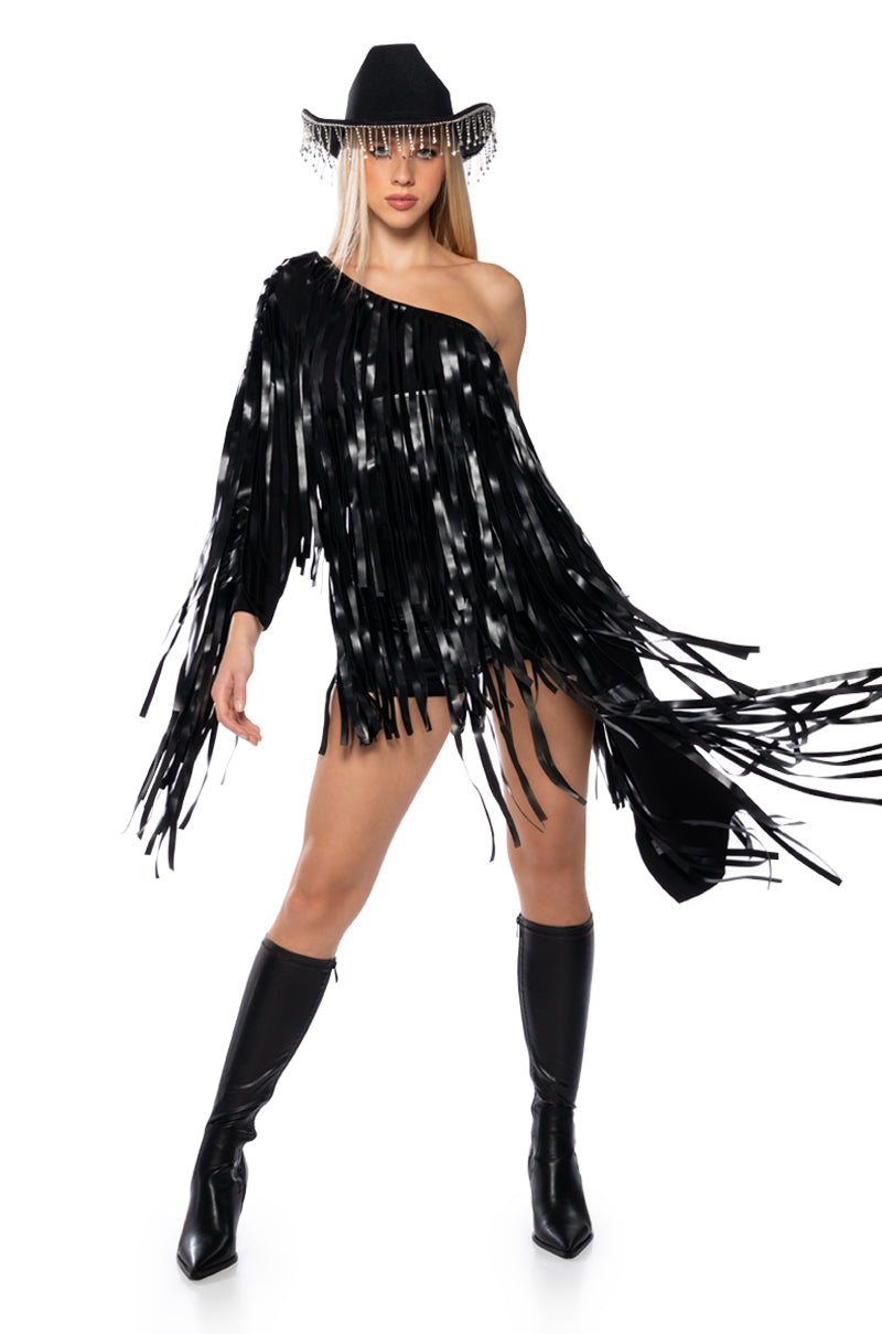 DESTINY PU FRINGE ONE SHOULDER TOP