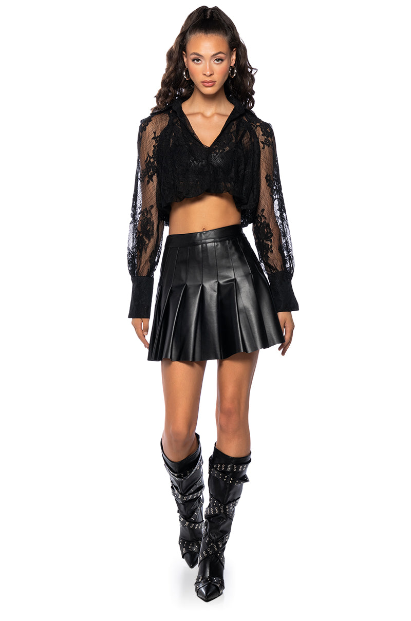 REBEL GIRL LACE MESH CROPPED BLOUSE