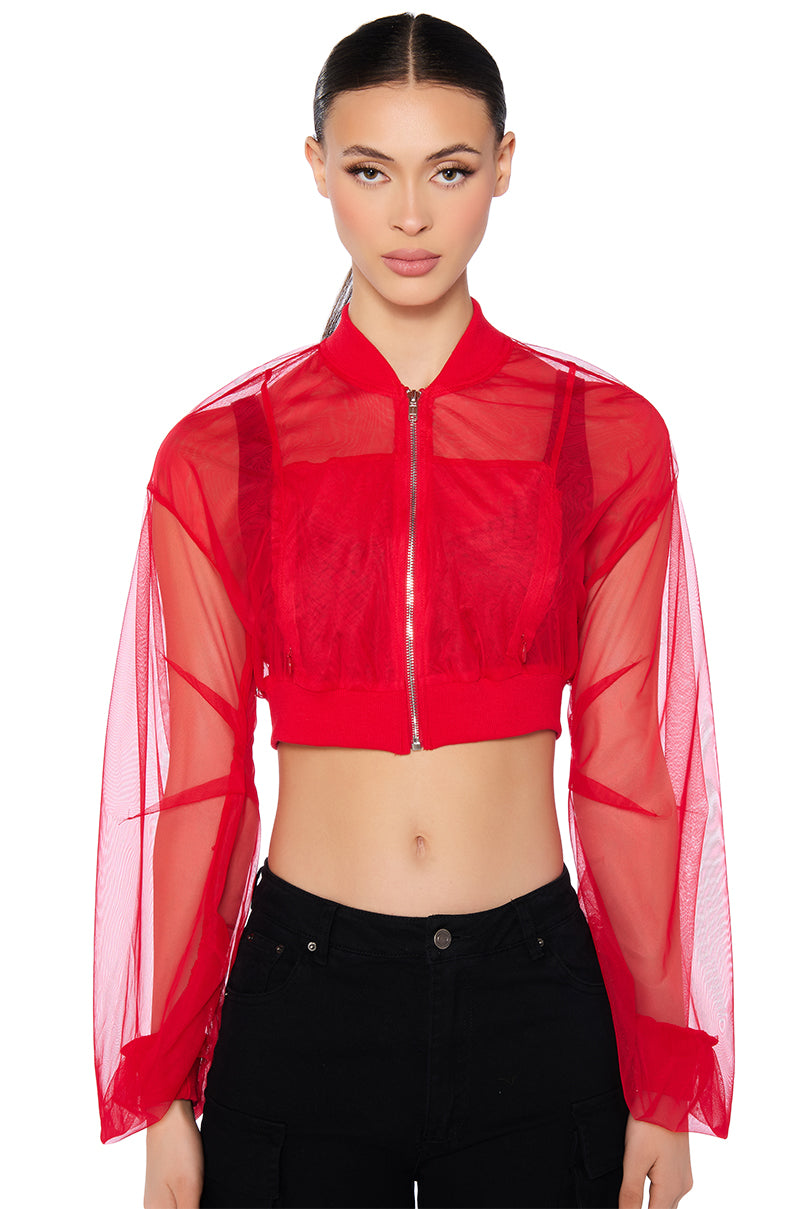 MESH STACKED ARM CROP BOMBER