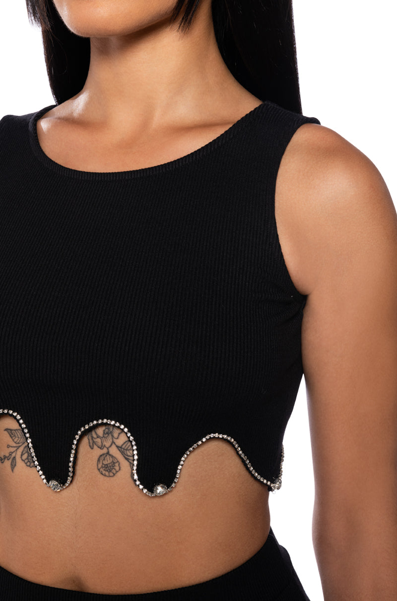 THE MEDUSA CROP RHINESTONE DETAIL TANK