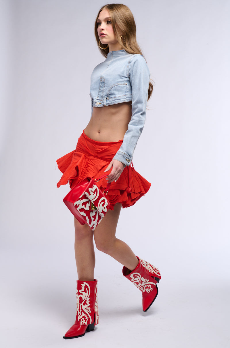 JANEY MICRO MINI RUFFLE SKIRT IN RED