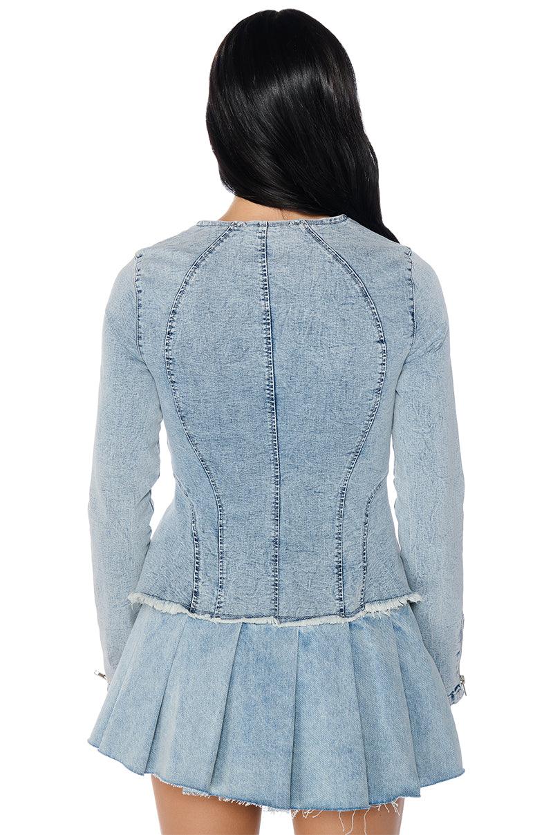 MIRROR MIRROR DENIM PEPLUM BLOUSE