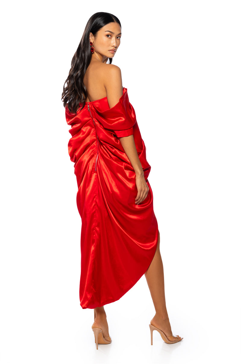 SEALED WITH A KISS SATIN MIDI DRESS