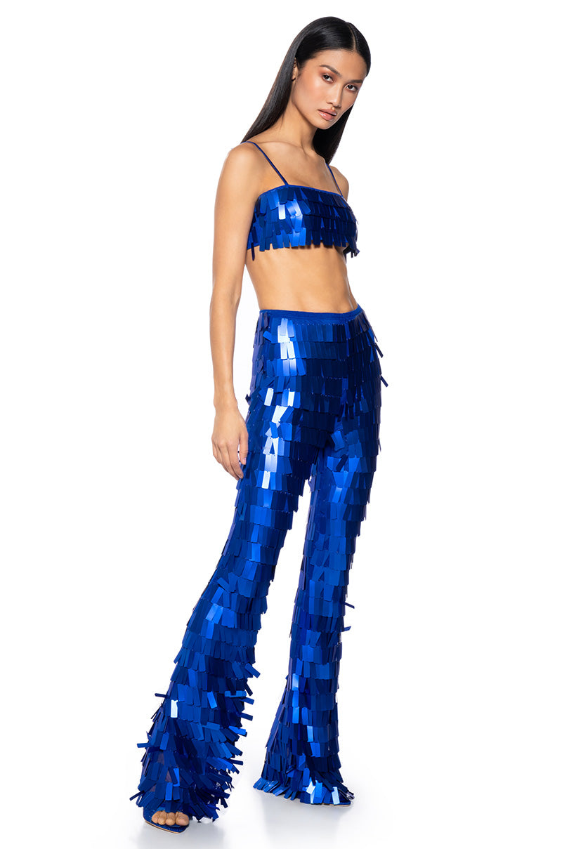 VAL STRETCH SEQUIN CROP TOP IN BLUE