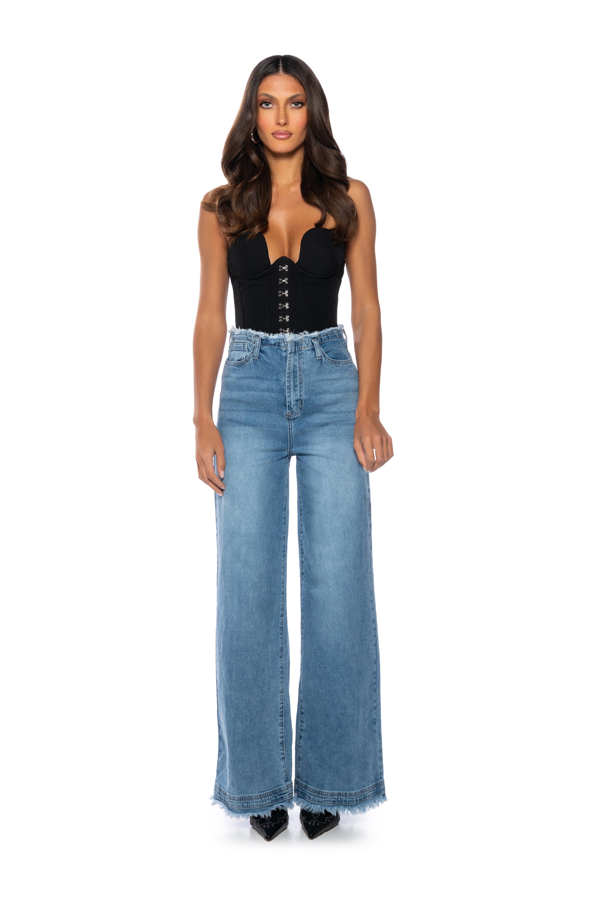 JULIE RAW WAISTBAND WIDE LEG JEAN