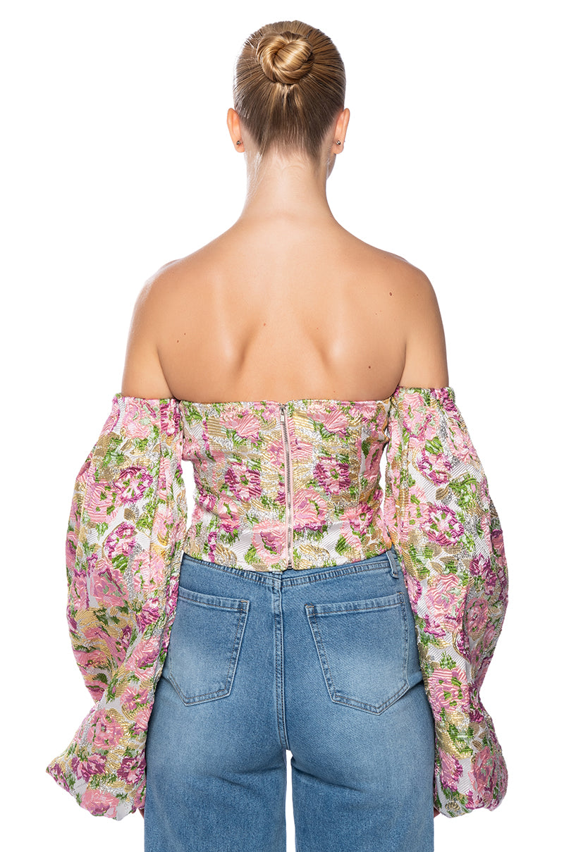 THE CROWN JEWEL CROPPED BROCADE SLEEVE BLOUSE