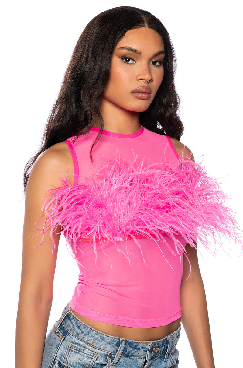 HAPPILY EVER AFTER SLEEVELESS FEATHER TOP