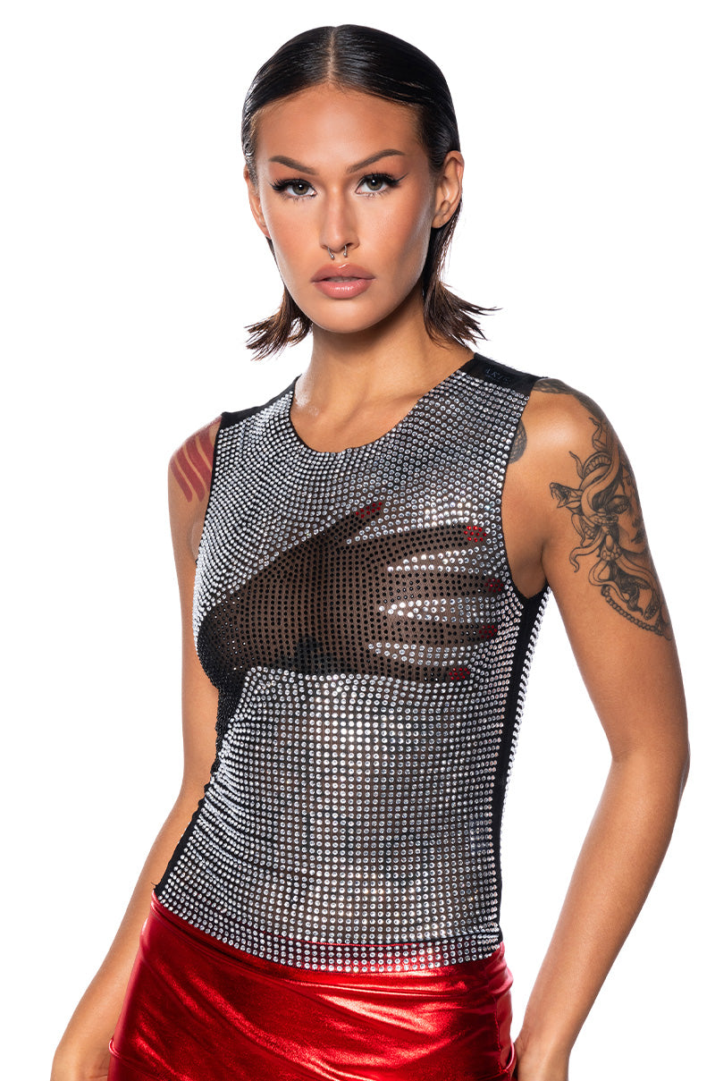 DREAMY RHINESTONE MESH TANK