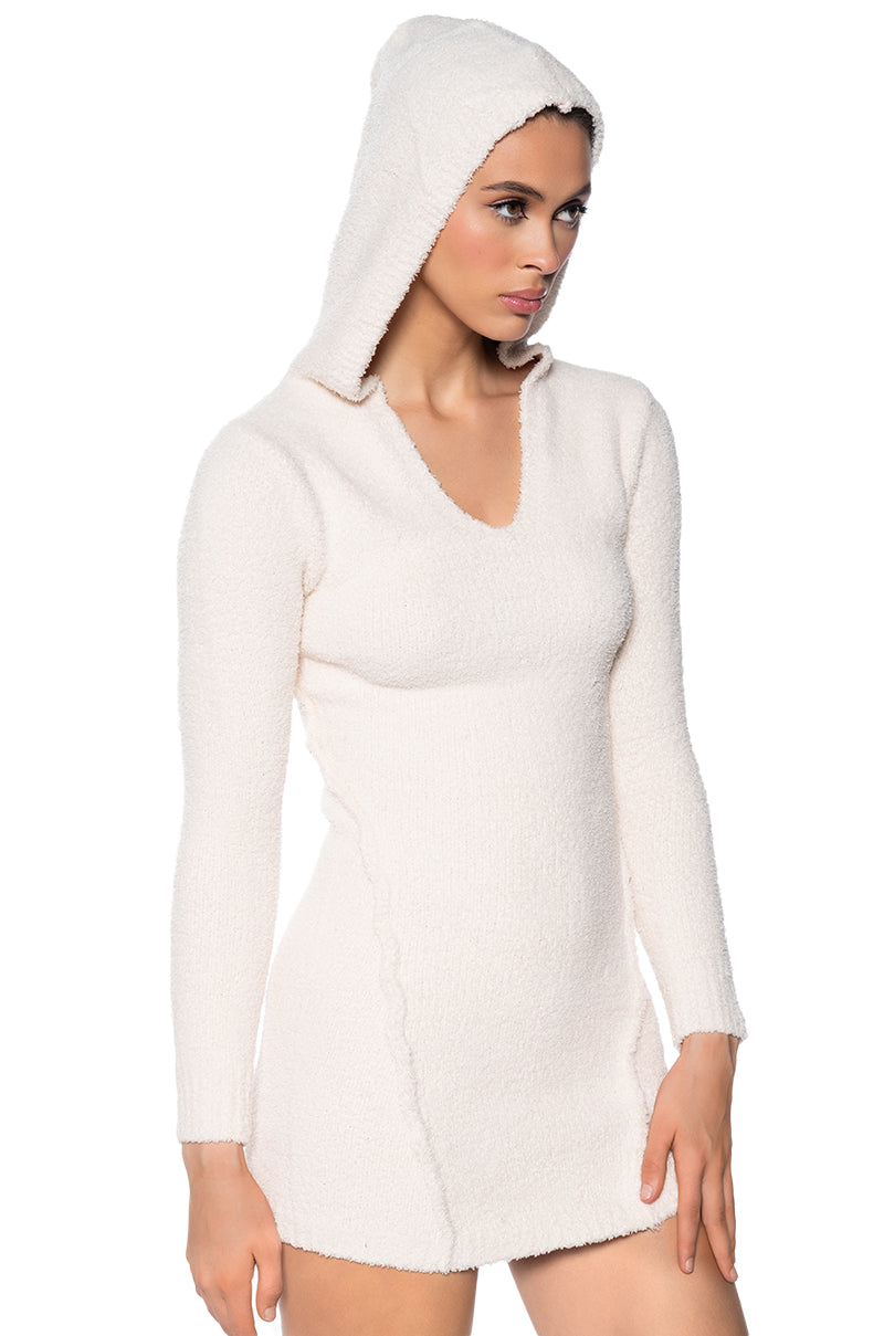 ON DND COZY KNIT HOODED MINI DRESS