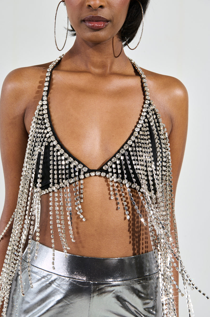 BRING THE FUN RHINESTONE FRINGE BRALETTE TOP