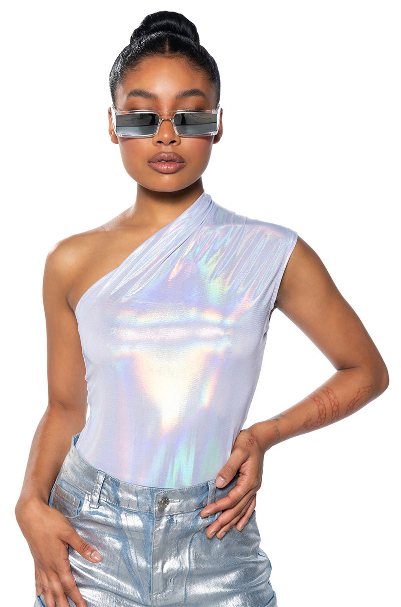 WILD CHILD METALLIC BODYSUIT IN SILVER MULTI