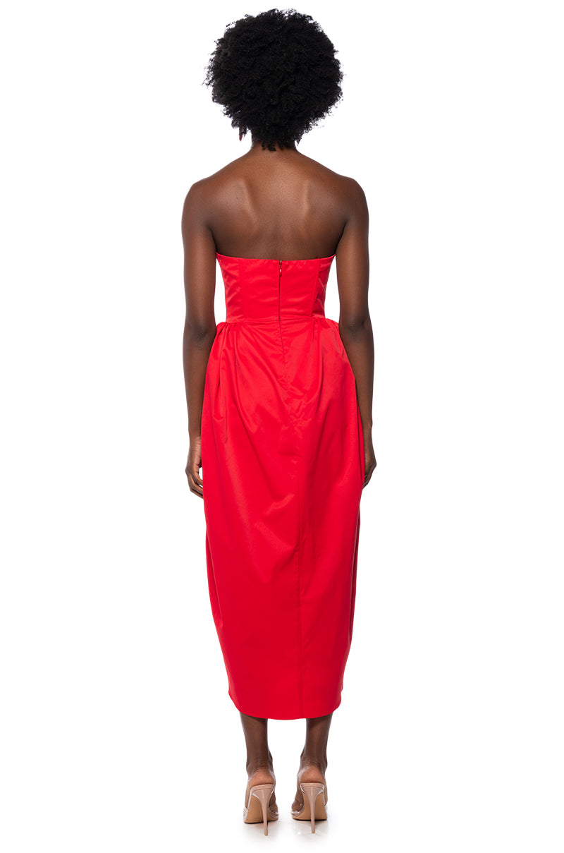 TULIP SKIRT SPAGHETTI STRAP MIDI DRESS IN RED