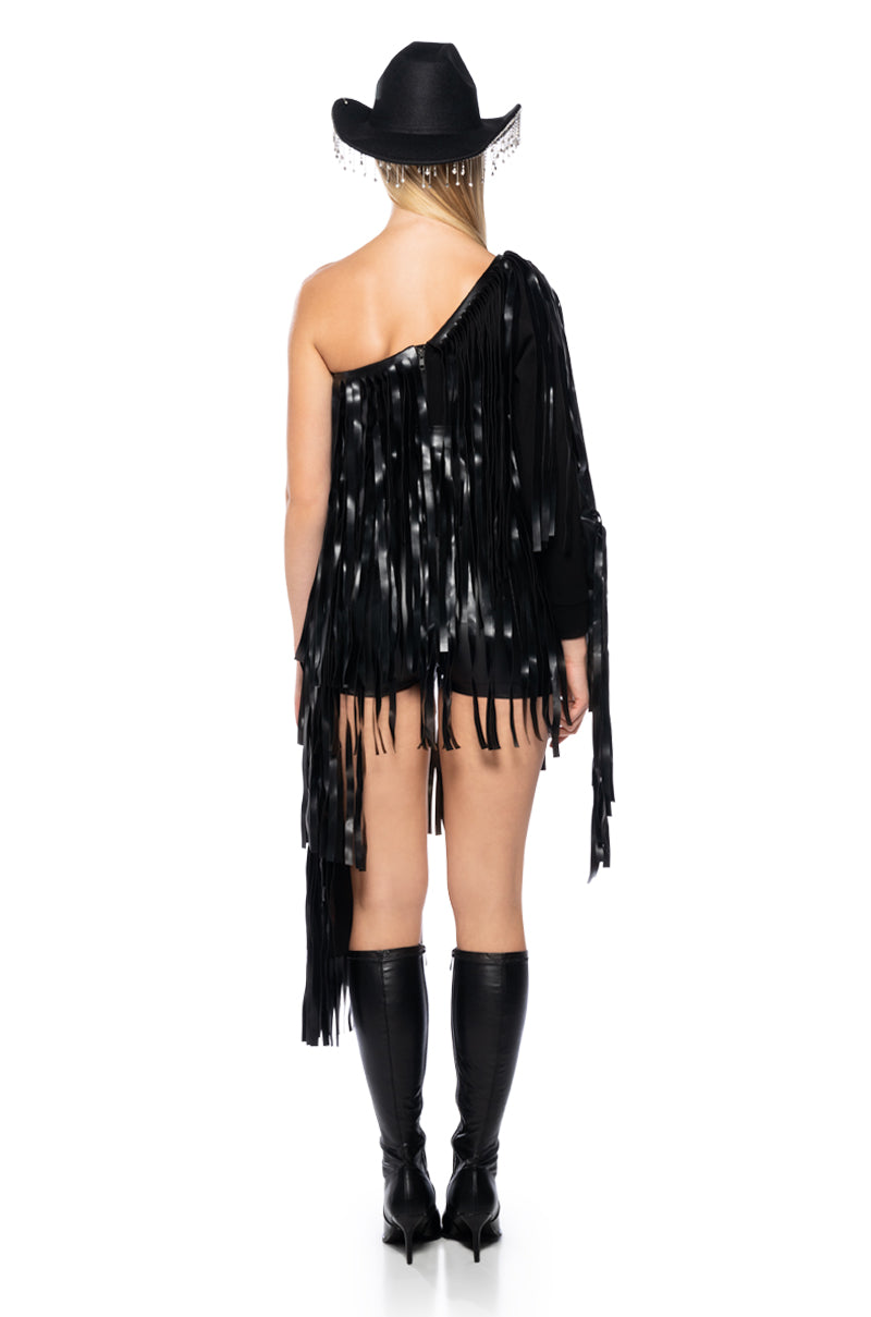 DESTINY PU FRINGE ONE SHOULDER TOP