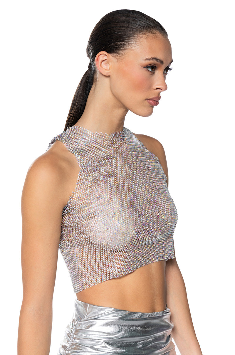 ZELDA RHINESTONE MESH SLEEVELESS TOP