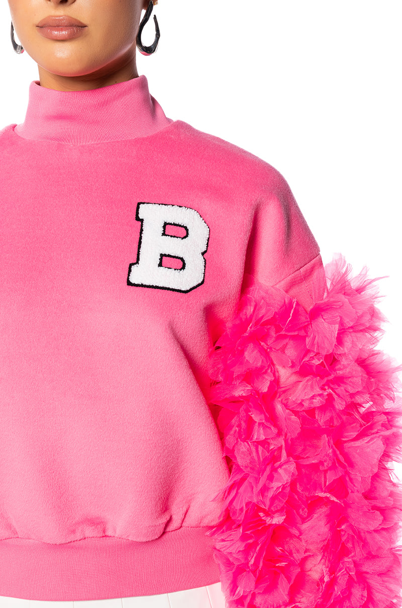 UPPER EAST SIDE PINK RUFFLE SLEEVE SWEATSHIRT