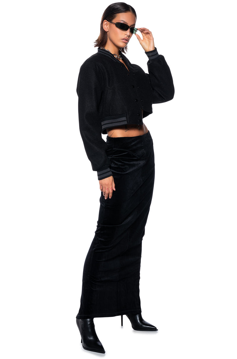 DO NO WRONG VELVET MAXI SKIRT