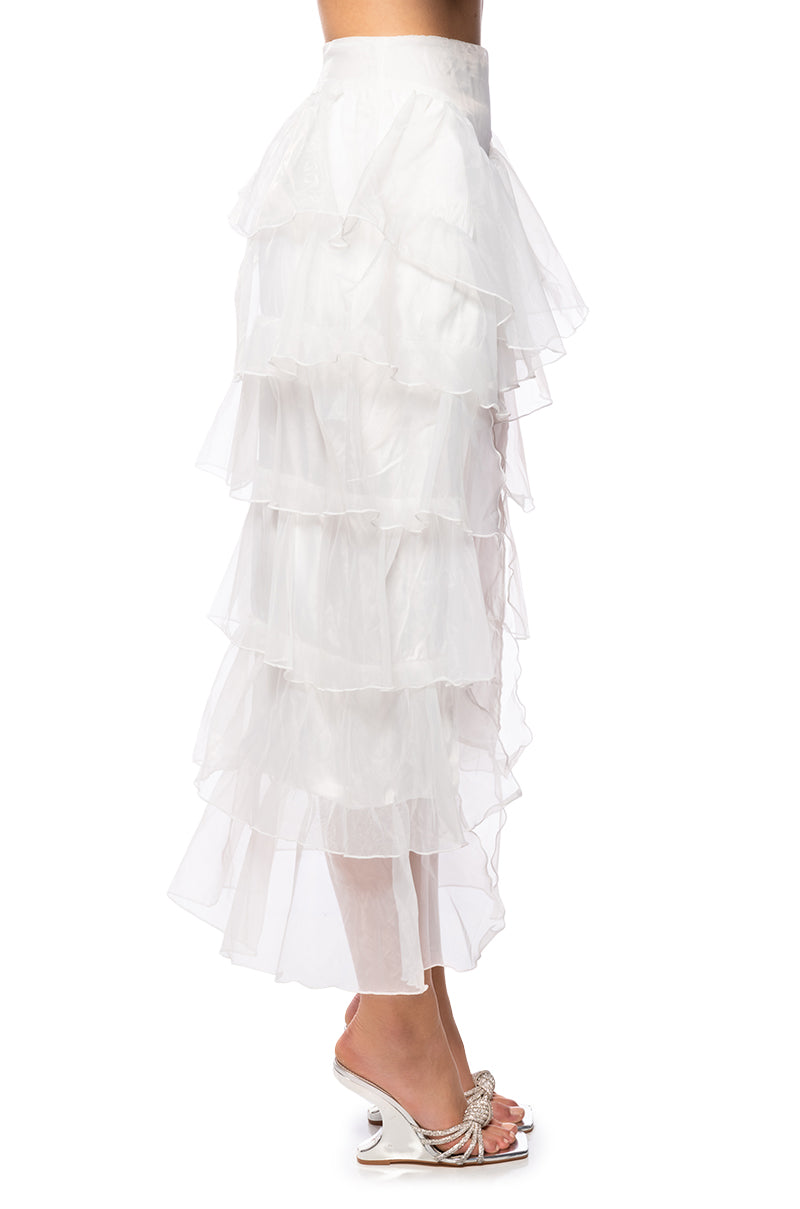 ONCE UPON A DREAM RUFFLE MAXI SKIRT IN WHITE