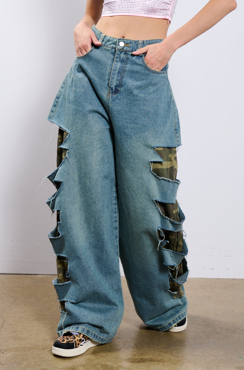 MAGDALENA OVERSIZED DISTRESSED CAMO DENIM PANT