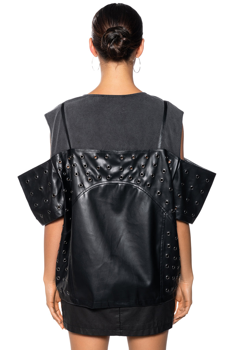 NOAH FAUX LEATHER COLD SHOULDER OVERSIZED T SHIRT