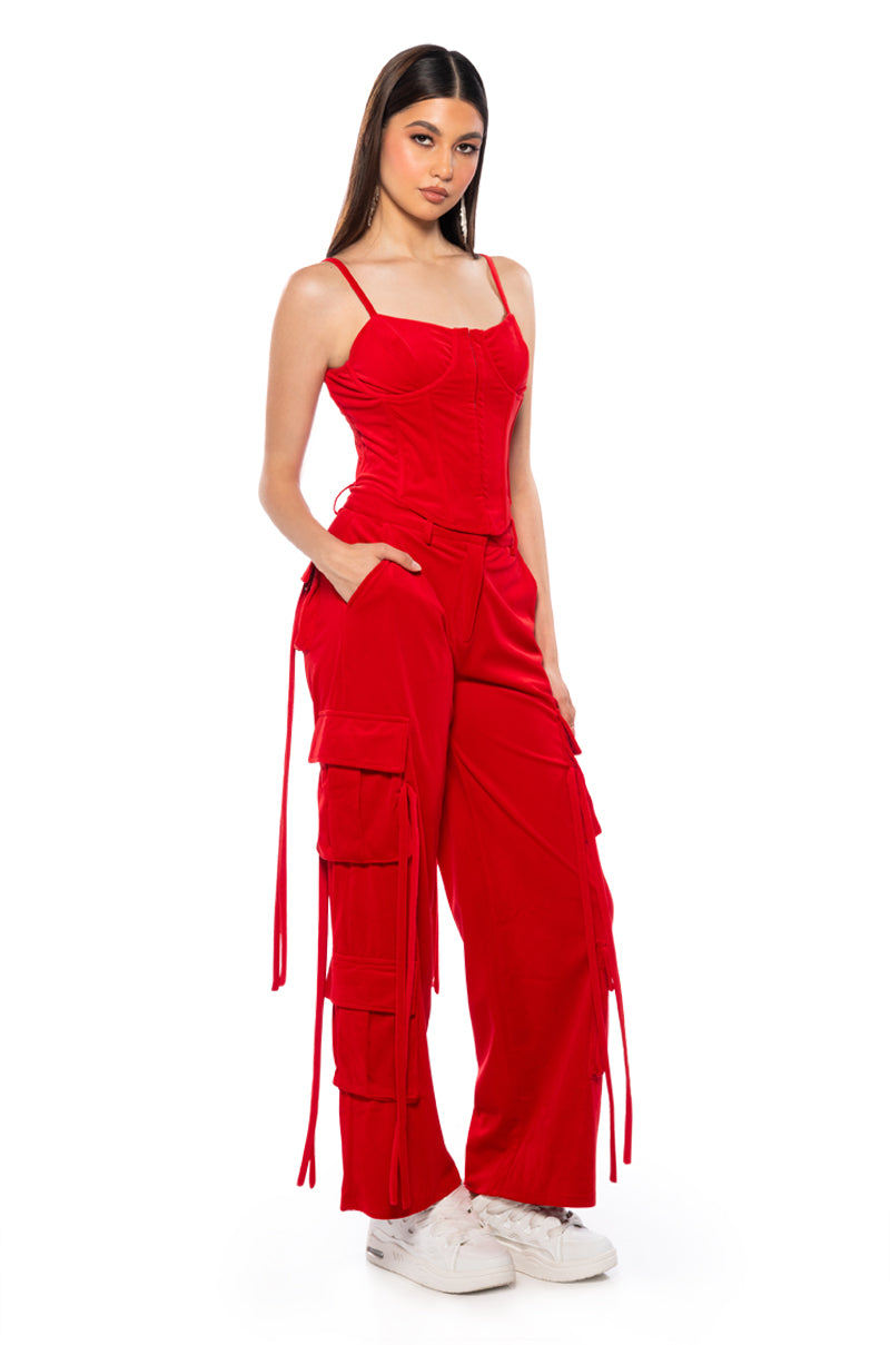 STYLIST VELVET CORSET TOP IN RED