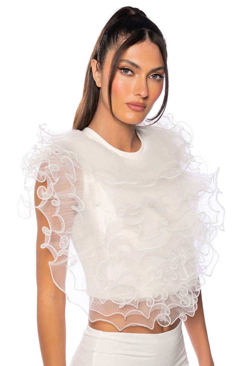 ANGEL FROM ABOVE SLEEVELESS RUFFLE TOP