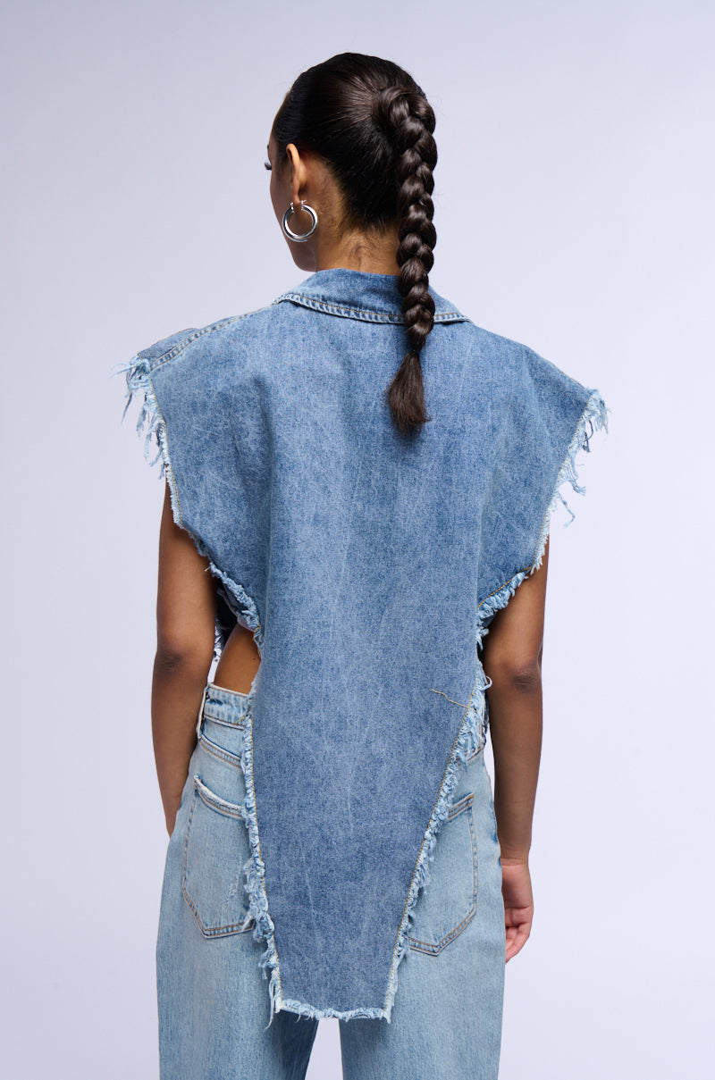 DENIM PATCHWORK SEQUIN VEST