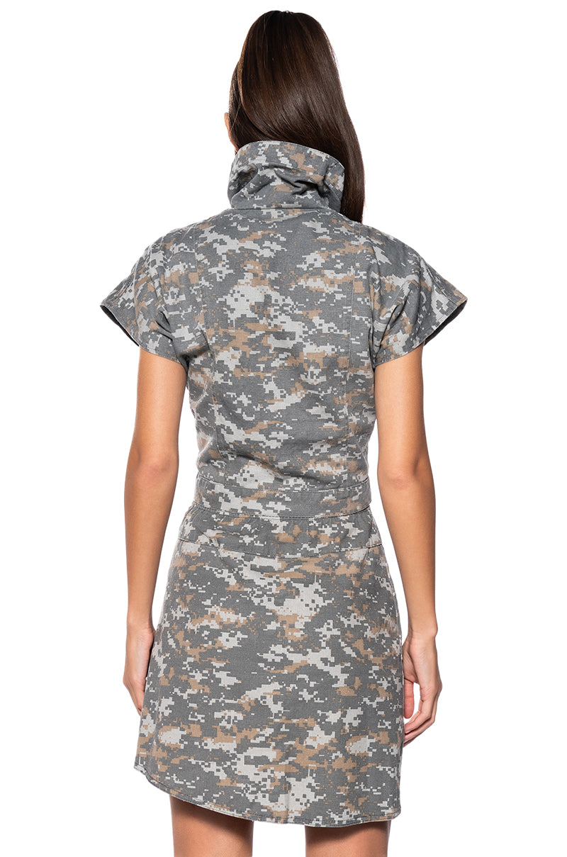 WE RIDE CAMO BUTTON DOWN AND MINI SKIRT SET IN GREY