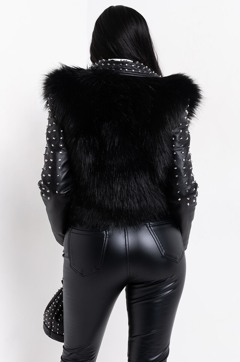 EMMS STUDDED FAUX FUR JACKET