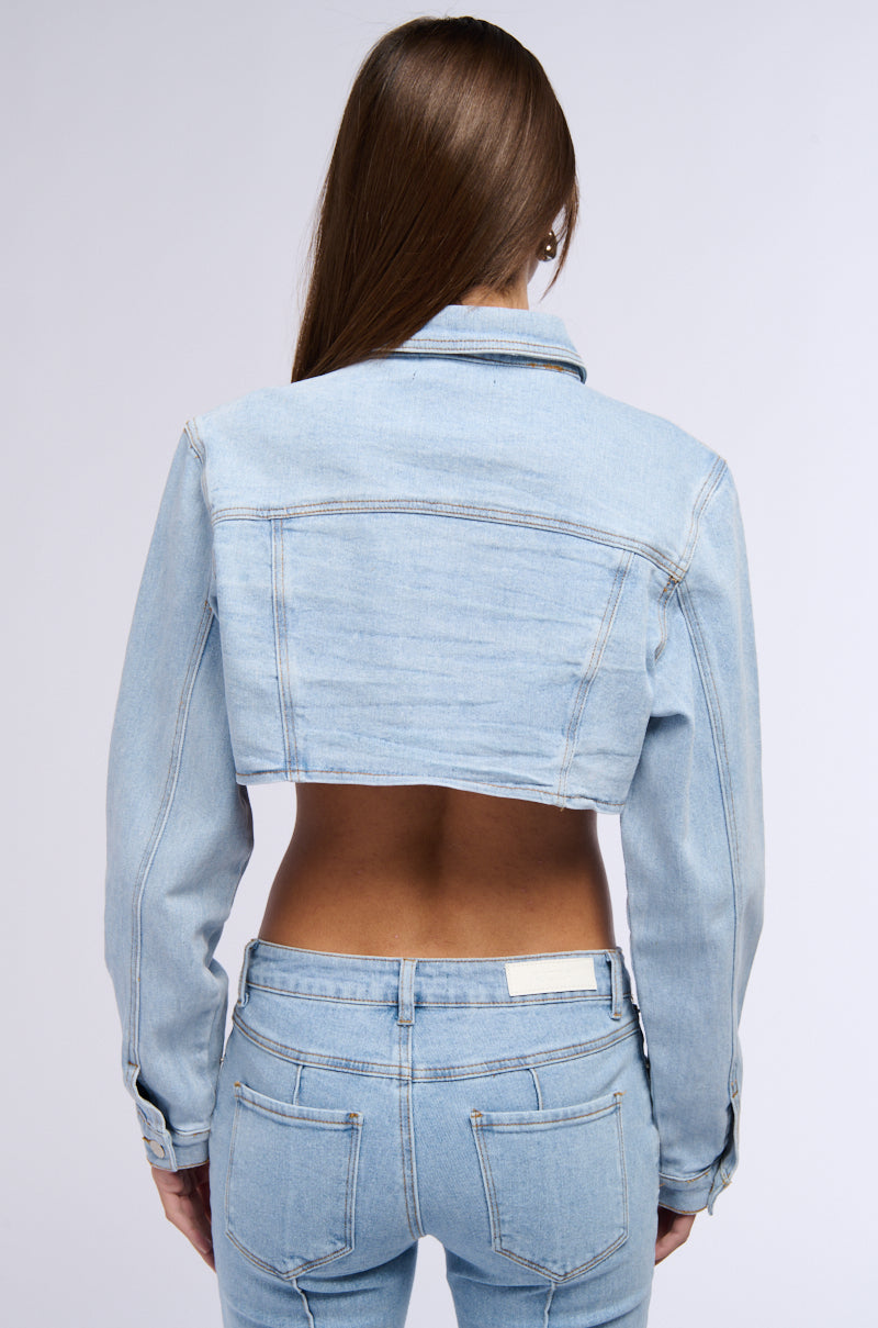 HOTEL CALIFORNIA CROPPED LIGHT WASH DENIM JACKET