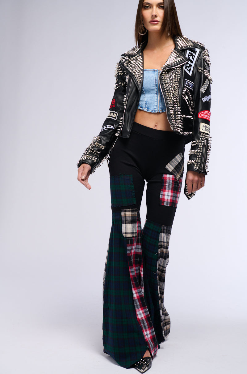 PUNK ROCK STUDDED PATCHWORK MOTO JACKET