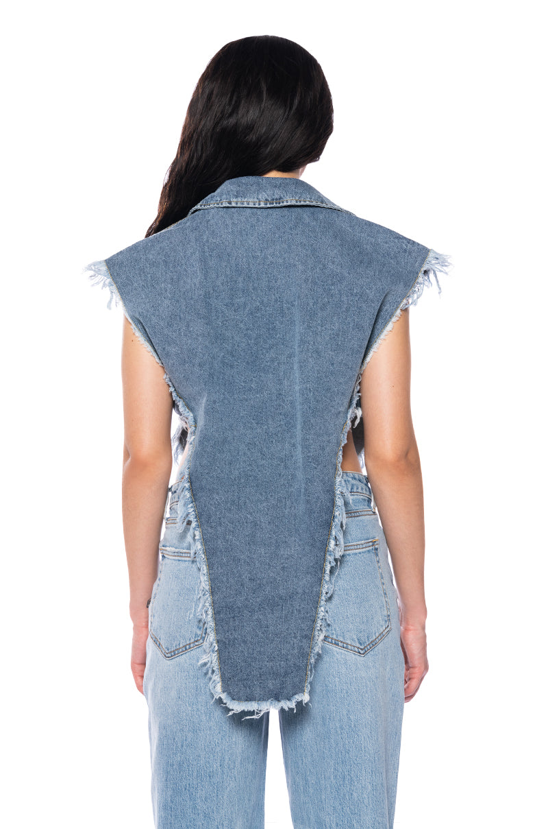 DENIM PATCHWORK SEQUIN VEST