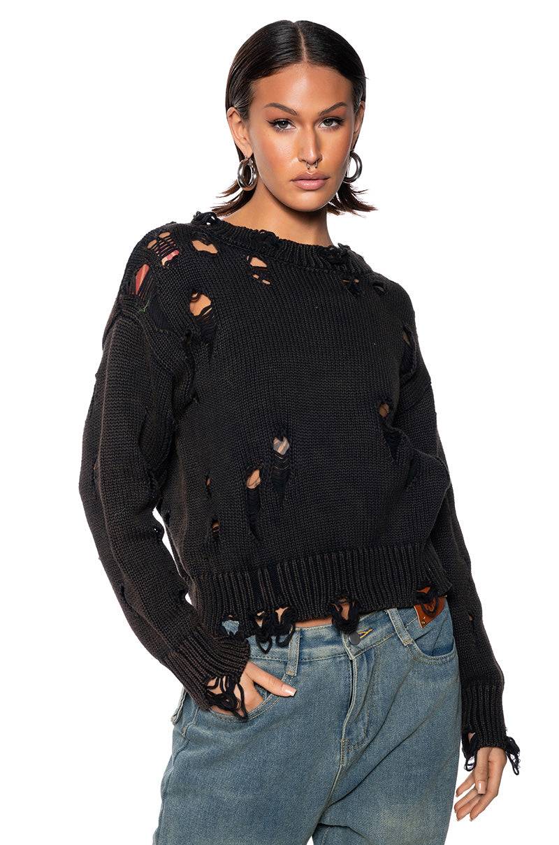 LOGAN DISTRESSED PULLOVER SWEATER