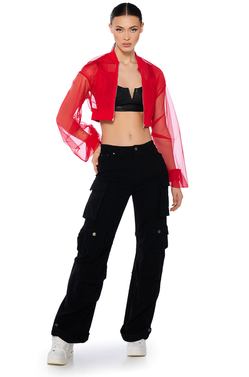 MESH STACKED ARM CROP BOMBER