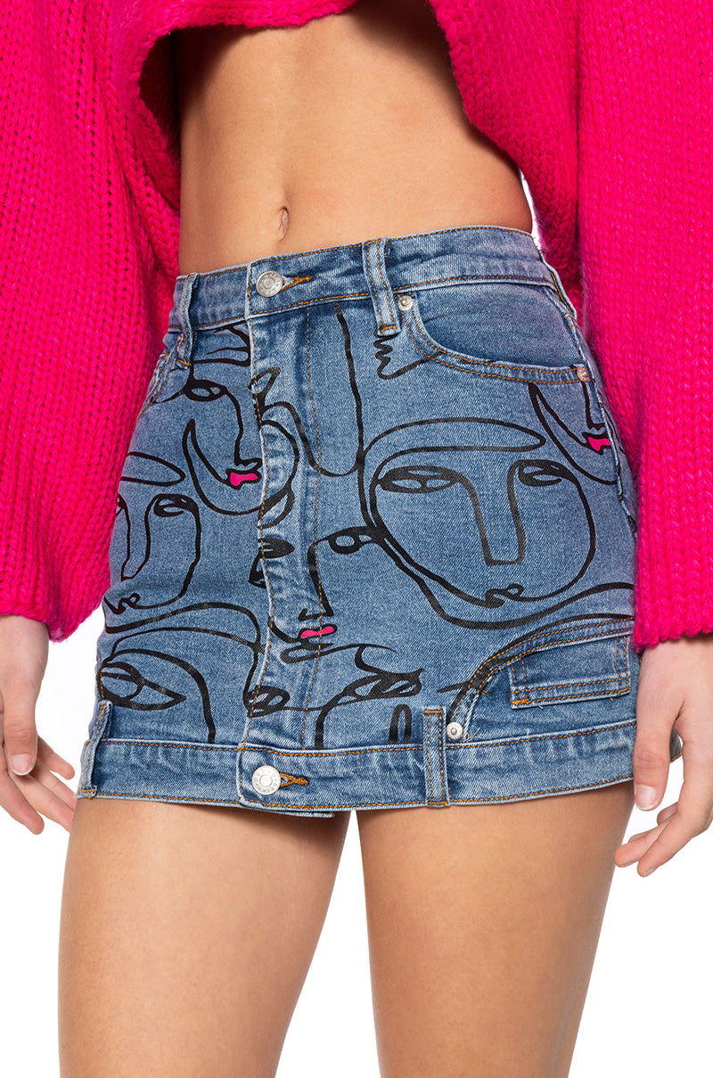 READ MY PINK LIPS DENIM MINI SKIRT