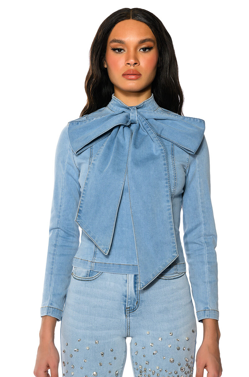 BOW DOWN BISH DENIM LONG SLEEVE TOP