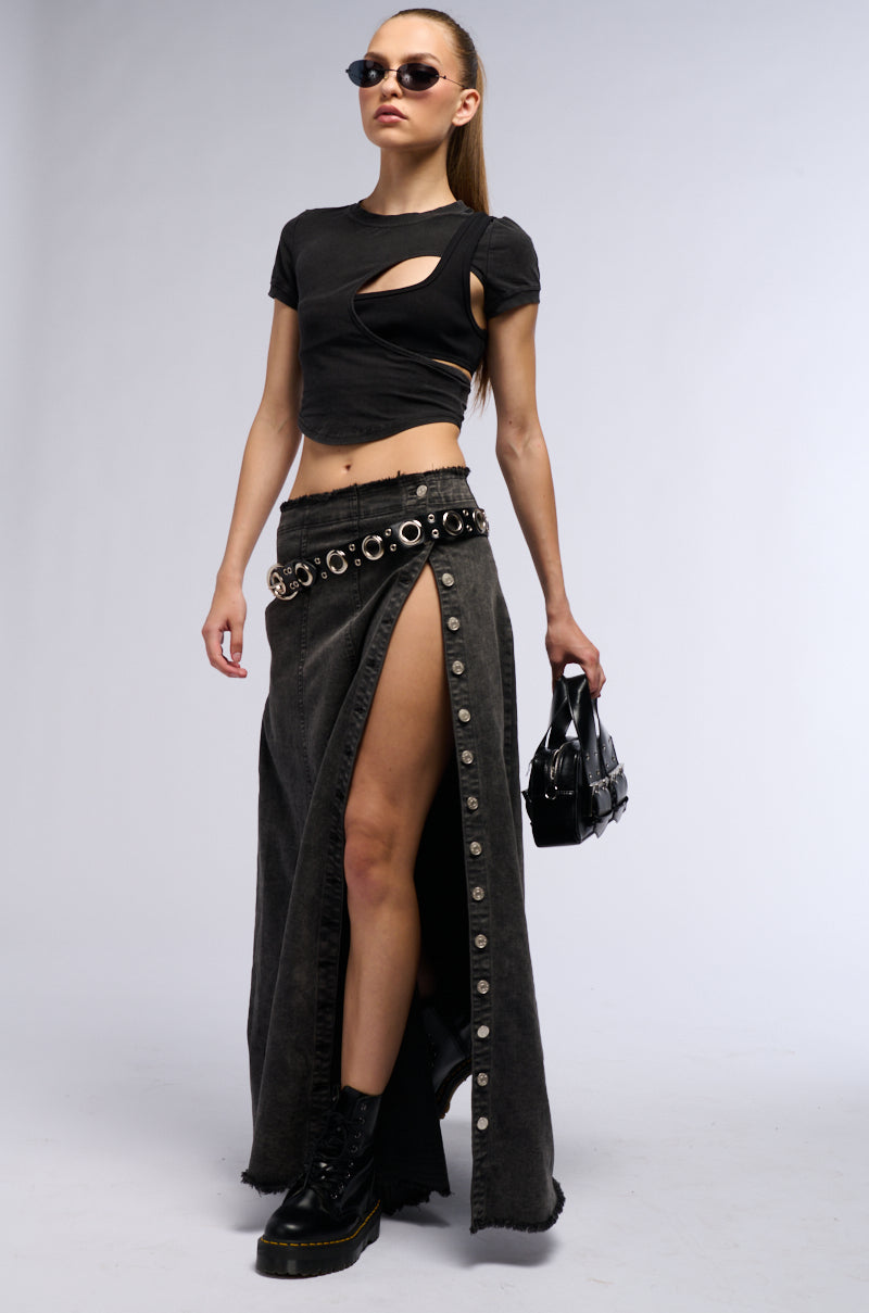 COME TO ME DENIM MAXI SKIRT