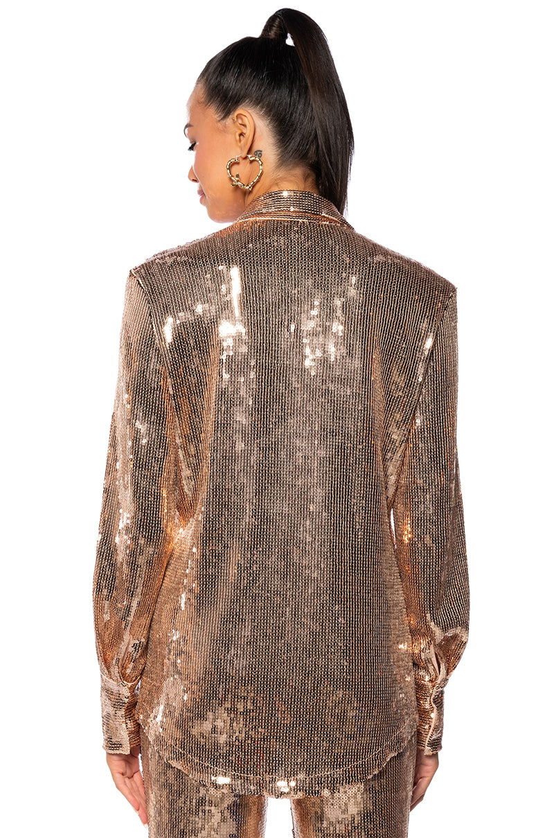 DISCO FEVER SEQUIN EMBELLISHED BUTTON DOWN TOP