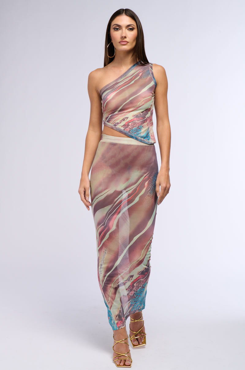 THEA PRINTED MESH MAXI SKIRT