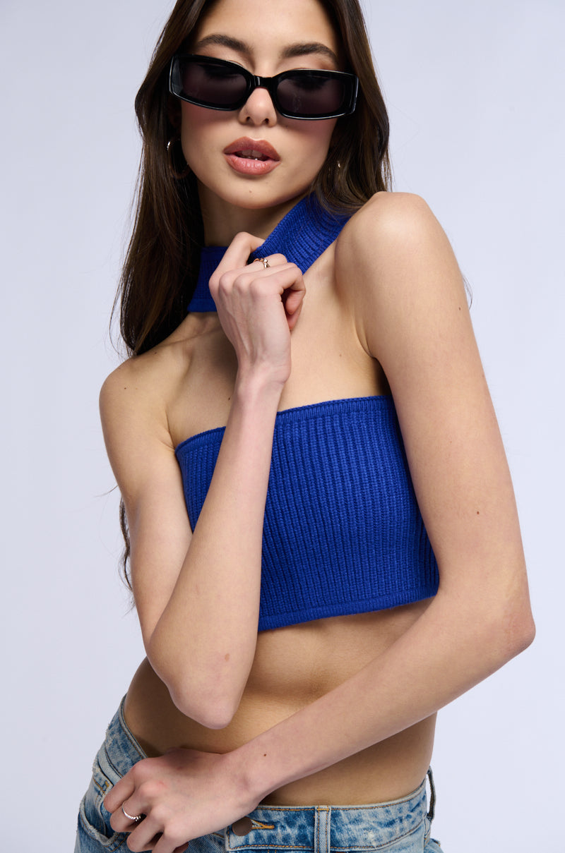 DOLLED UP KNIT BANDEAU TOP IN BLUE