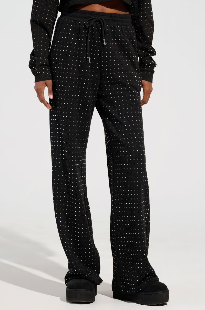 BUTTERCUP RHINESTONE EMBELLISHED SWEATPANT IN BLACK