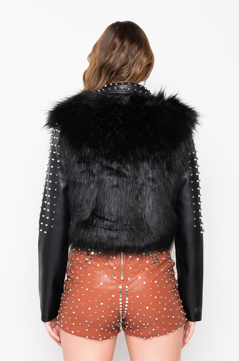 EMMS STUDDED FAUX FUR JACKET