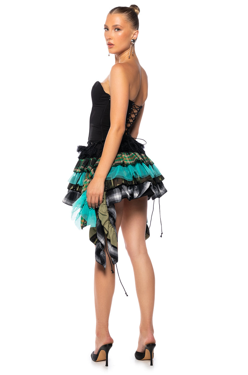 KIANNA STRAPLESS RUFFLED MINI DRESS