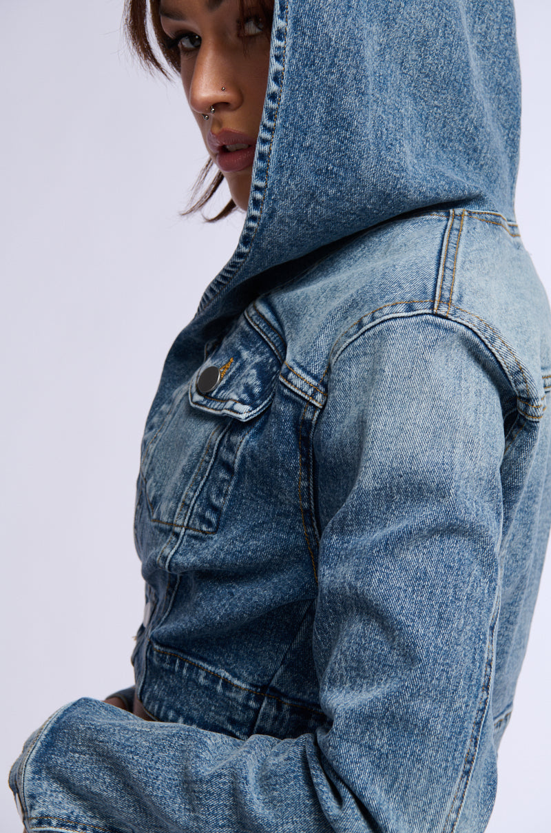 GOOD IN THE HOOD CROPPED DENIM JACKET